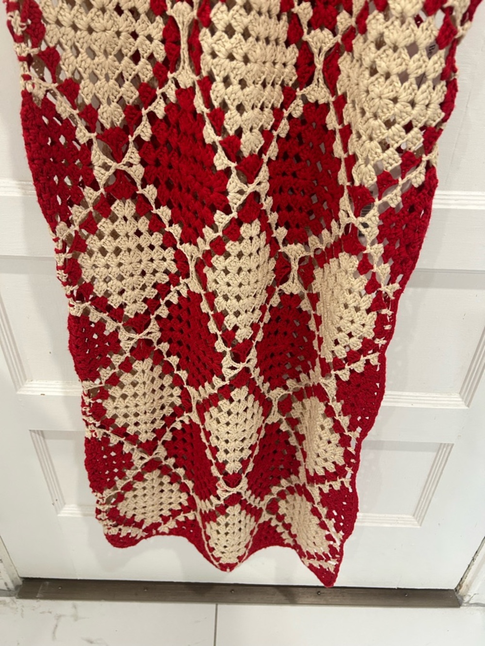 VRG GRL Verge Girl Joni Crochet Boho Maxi Dress Red Cream Granny Square - Small - Picture 7 of 13